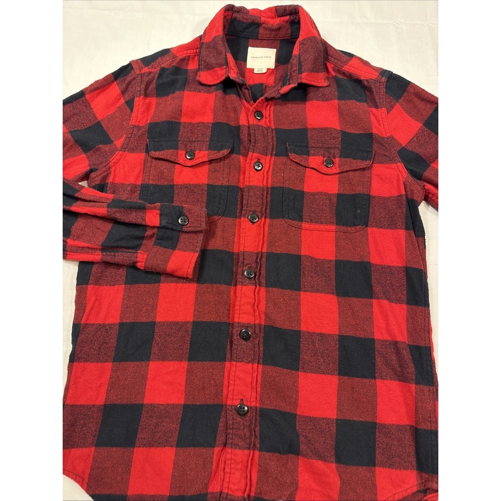 FLANNEL SHIRT American Eagle WOMENS SMALL Red Buffalo Plaid Button L/S